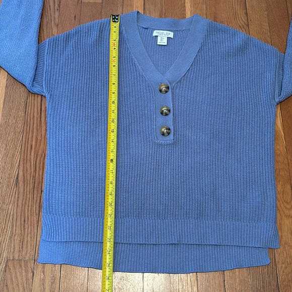 Rachel Zoe V neck pullover Henley sweater in light cornflower blue w/ buttons - Picture 14 of 15